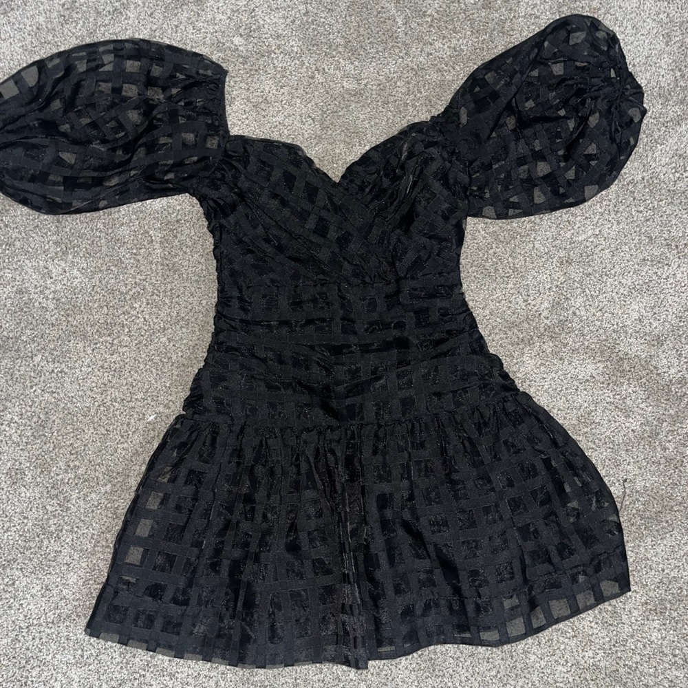 Hello Molly Black Mini Dress with Puff Sleeves